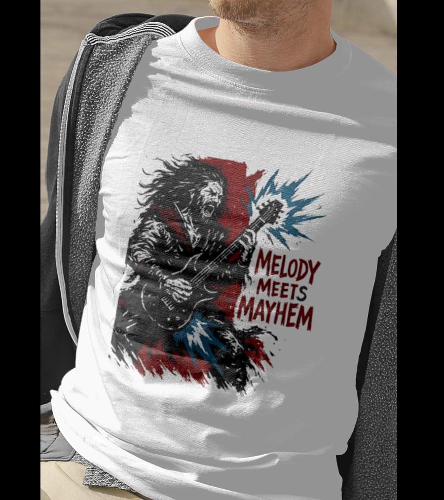 Melody Meets Mayhem Electric Red And Blue Burst T-Shirt