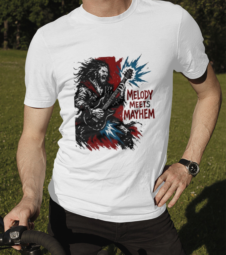 Melody Meets Mayhem Electric Red And Blue Burst T-Shirt