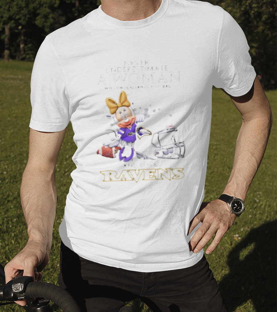 Never Underestimate A Woman Who Understands Football And Loves Ravens Disney Minnie T-Shirt