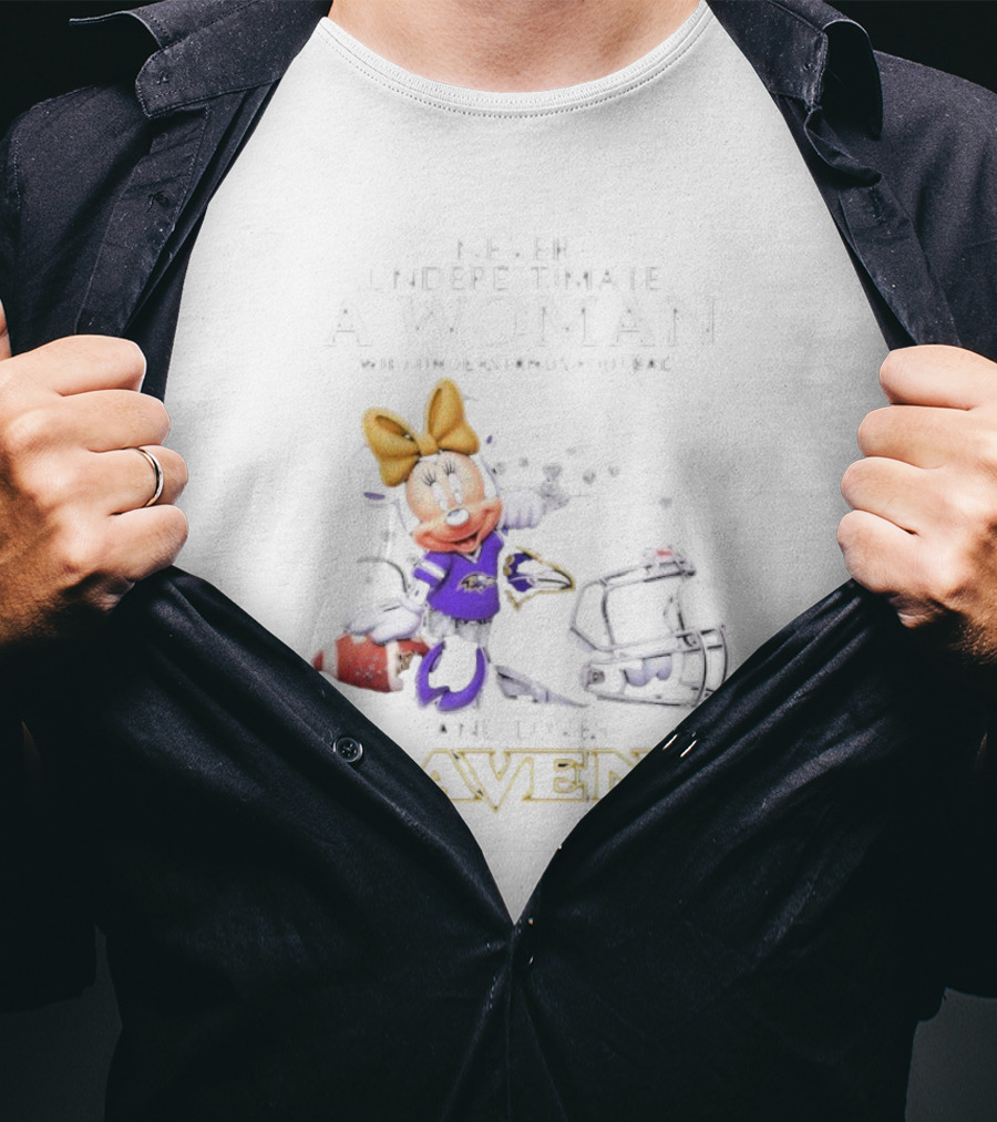 Never Underestimate A Woman Who Understands Football And Loves Ravens Disney Minnie T-Shirt