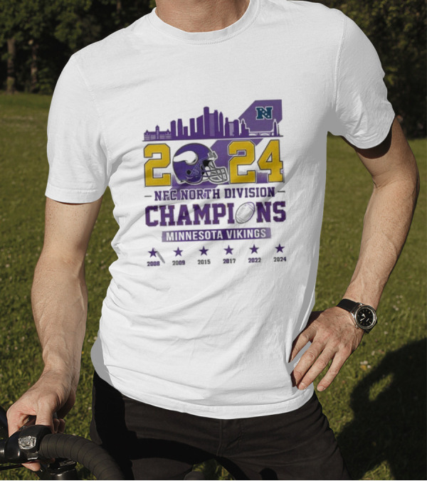 Minnesota Vikings 2024 NFC North Division Champions Skyline Helmet T-Shirt