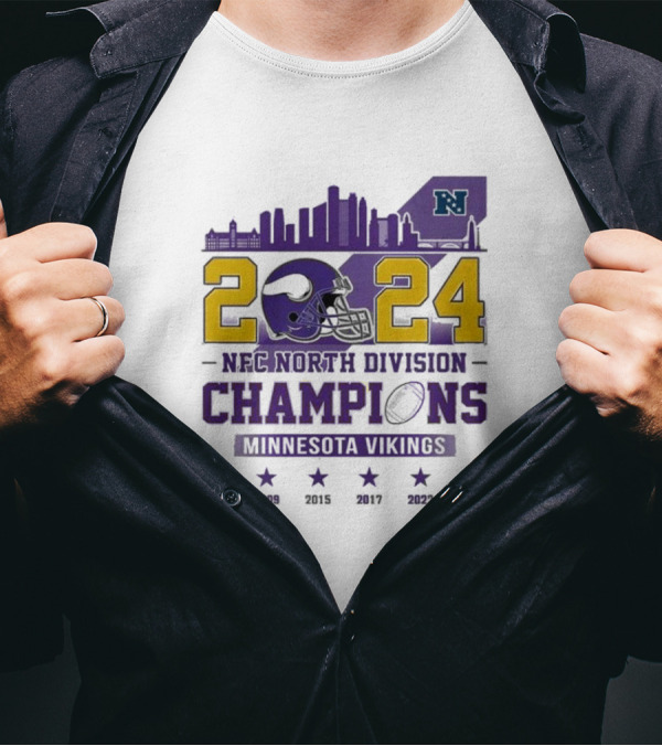 Minnesota Vikings 2024 NFC North Division Champions Skyline Helmet T-Shirt