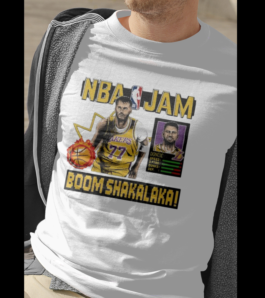 Luka Dončić NBA Jam Los Angeles Lakers Boom Shakalaka 77 T-Shirt