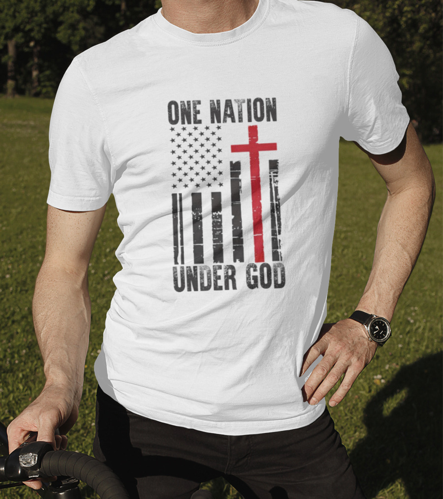 One Nation Under God American Flag Cross Design T-Shirt