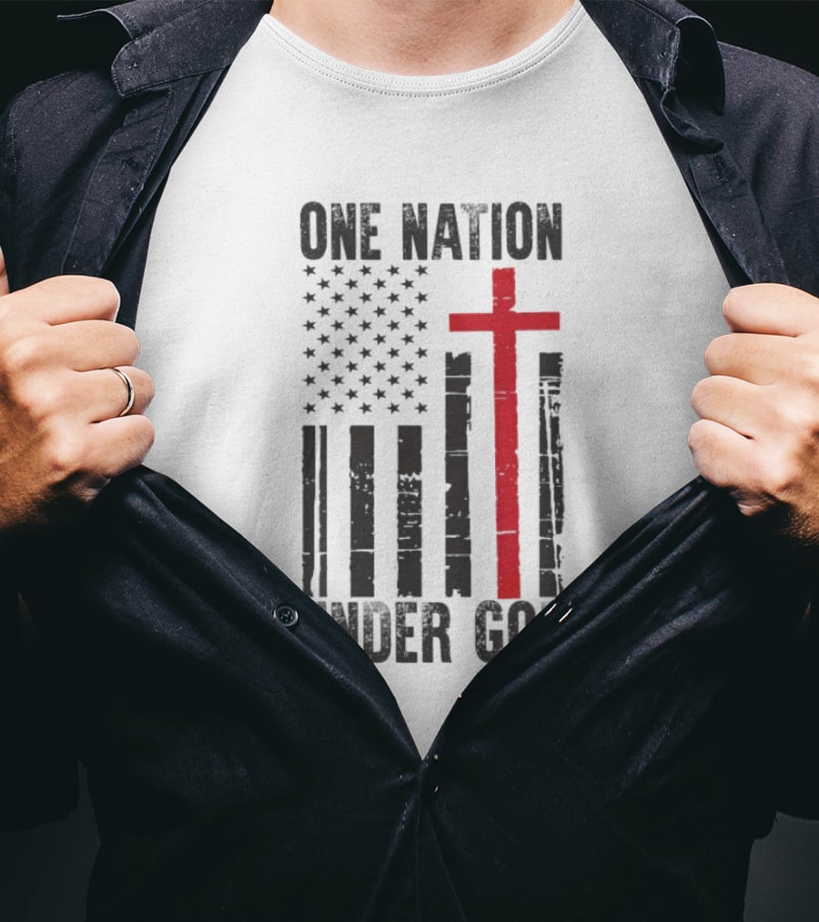 One Nation Under God American Flag Cross Design T-Shirt