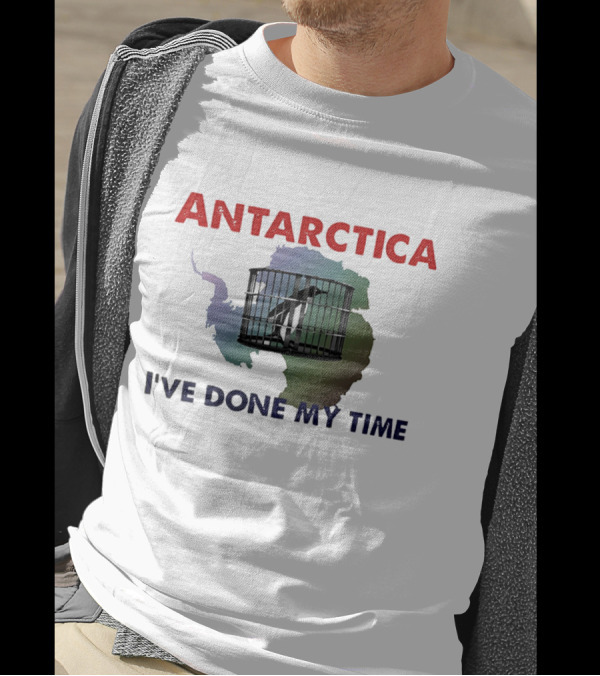 Antarctica I’ve Done My Time Penguin Jail Map T-Shirt