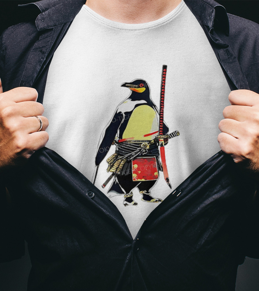 Samurai Penguin Katana Warrior With Traditional Armor T-Shirt