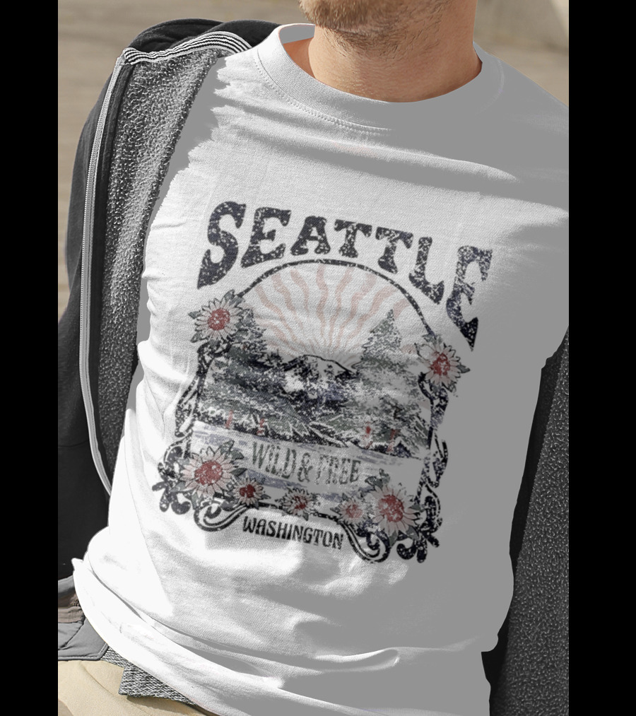 Seattle Washington Wild And Free Sunrise Trees Flowers T-Shirt