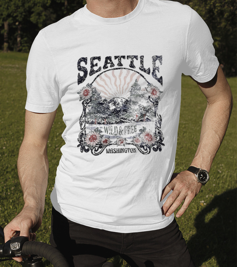 Seattle Washington Wild And Free Sunrise Trees Flowers T-Shirt