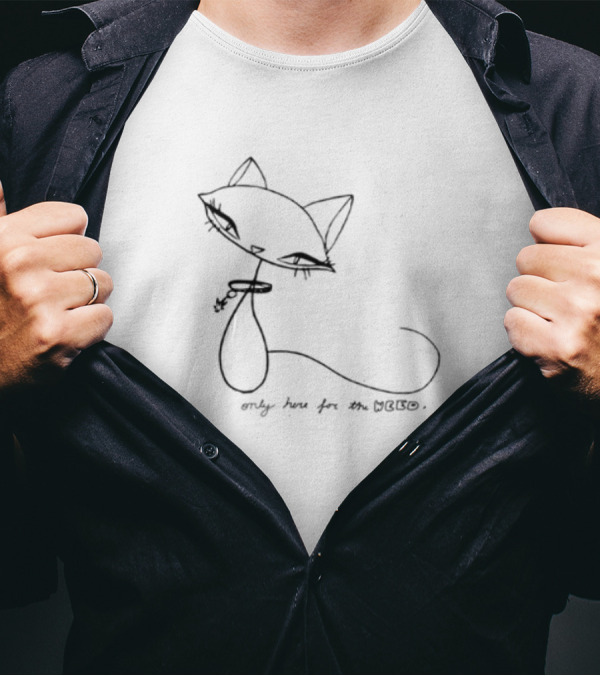 Selffixated Only Here For The Weed Cat Outline T-Shirt