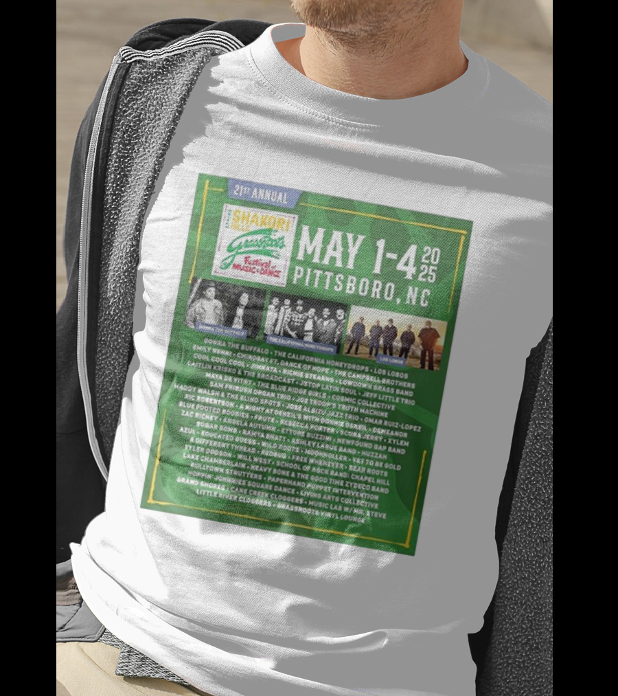 21st Annual Shakori Hills Grassroots Festival Music Dance May 1-4 2025 Pittsboro NC Donna The Buffalo The California Honeydrops Los Lobos T-Shirt