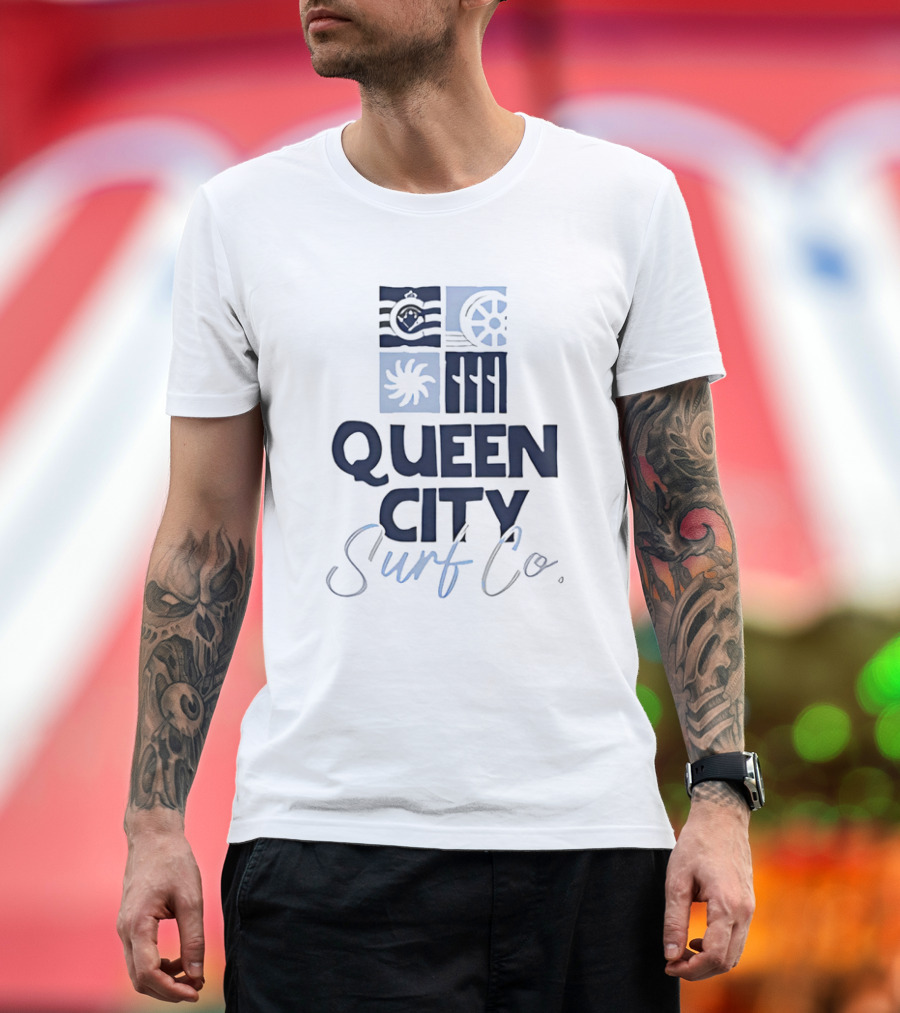 Queen City Surf Co Ocean Waves and Nautical Wheel Adventure T-Shirt