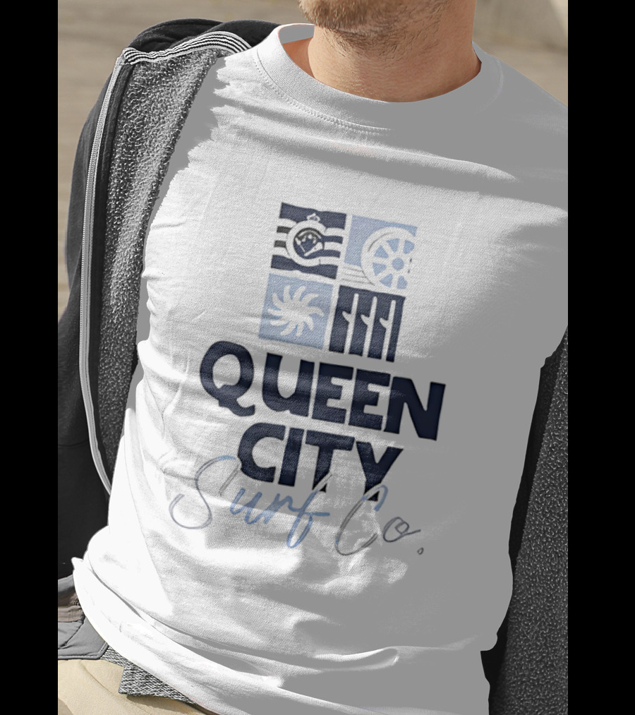 Queen City Surf Co Ocean Waves And Nautical Wheel Adventure T-Shirt