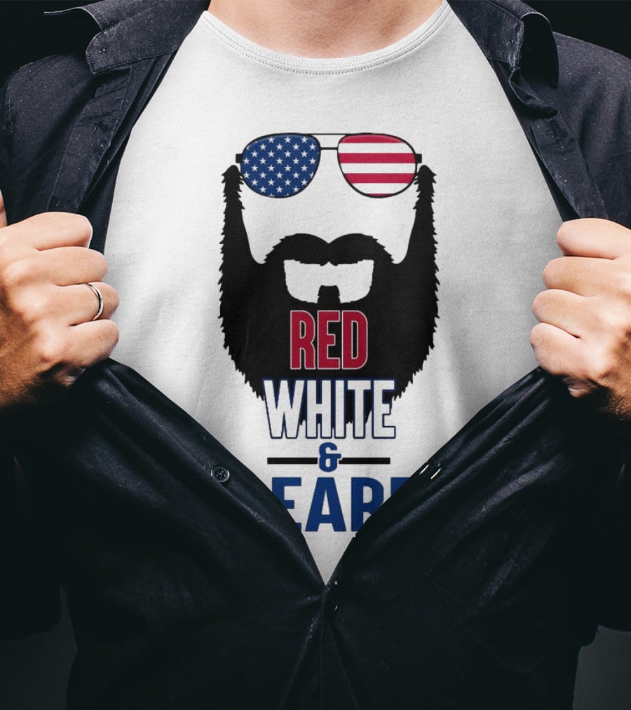 Red White & Beard American Flag Sunglasses Patriotic Beard Design T-Shirt