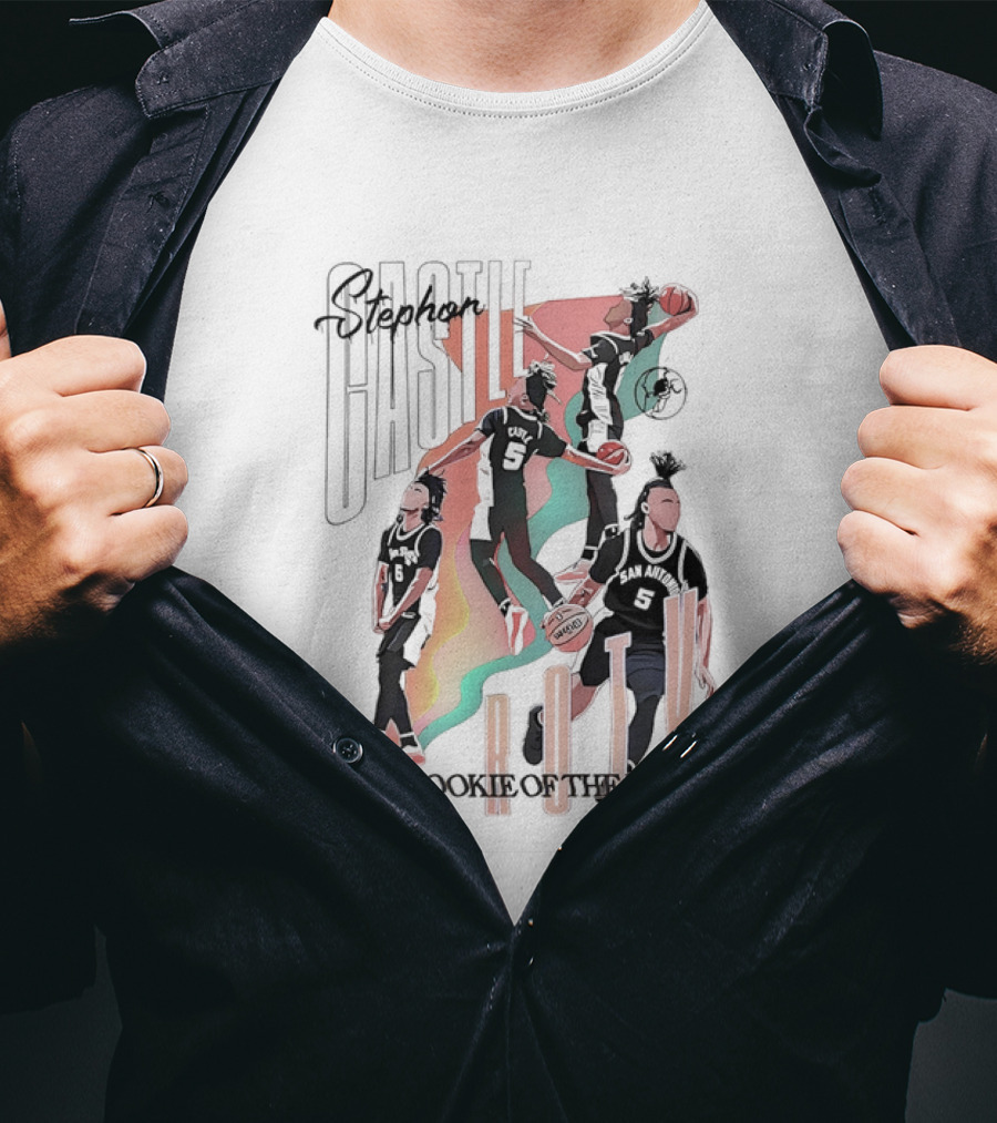 Stephon Castle San Antonio Spurs ROTY 2025 Rookie Of The Year Basketball Motion Stripes T-Shirt