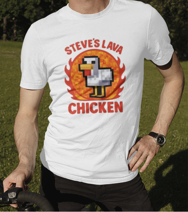 Steve's Lava Chicken Pixelated Minecraft Style T-Shirt