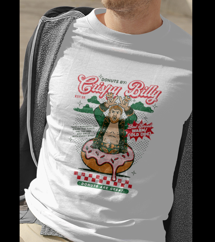 Donuts By Crispy Billy Est. 93 Warm And Delicious Retro Cartoon Wrestler T-Shirt