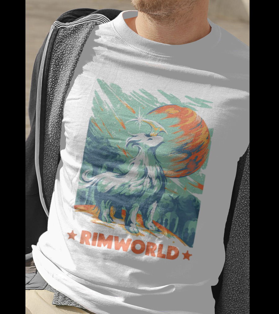 RimWorld Wisest Creature Celestial Spirit Wolf Planetary Backdrop T-Shirt