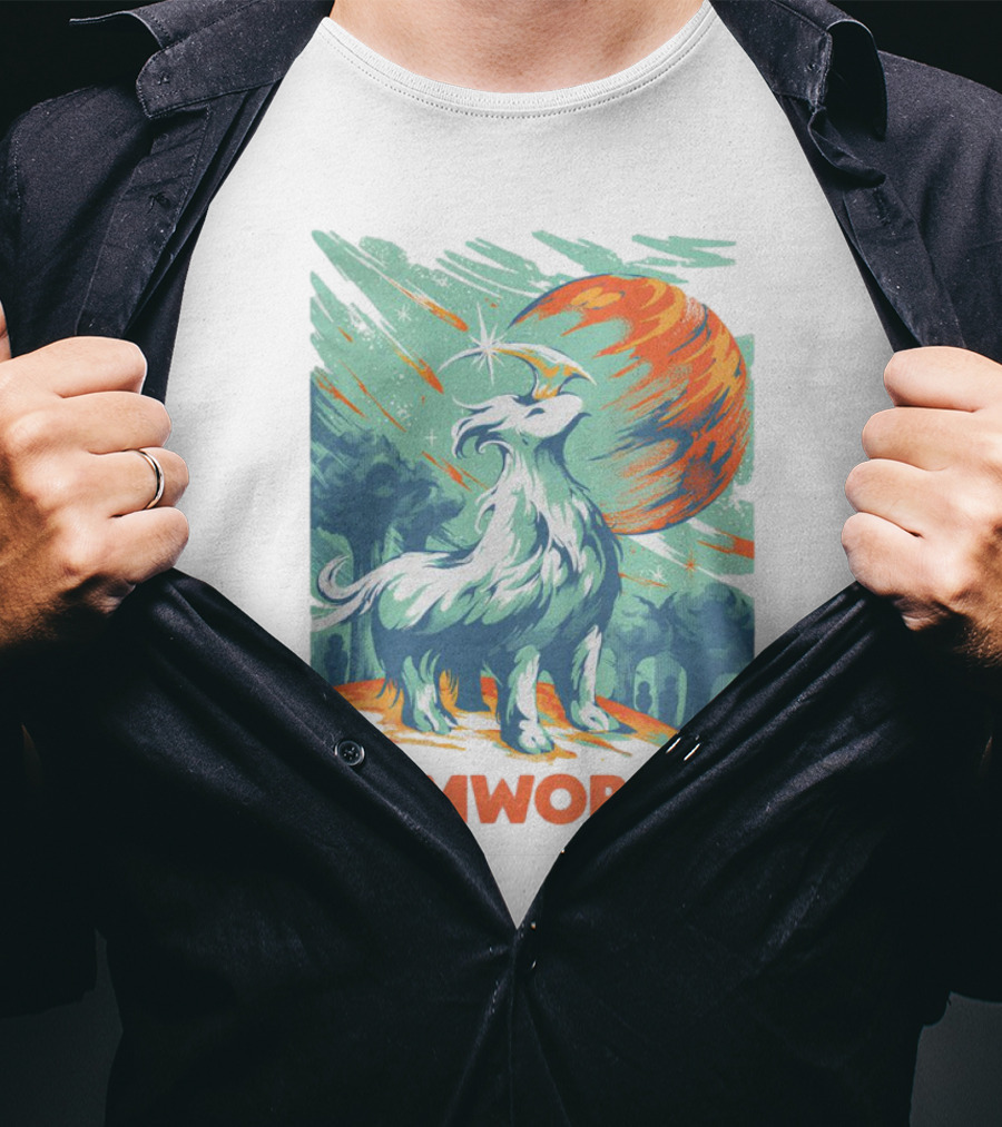 RimWorld Wisest Creature Celestial Spirit Wolf Planetary Backdrop T-Shirt