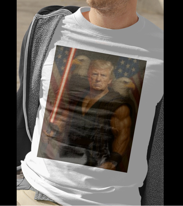 Trump Jedi Warrior With Lightsaber And Eagles In Front Of American Flags T-Shirt