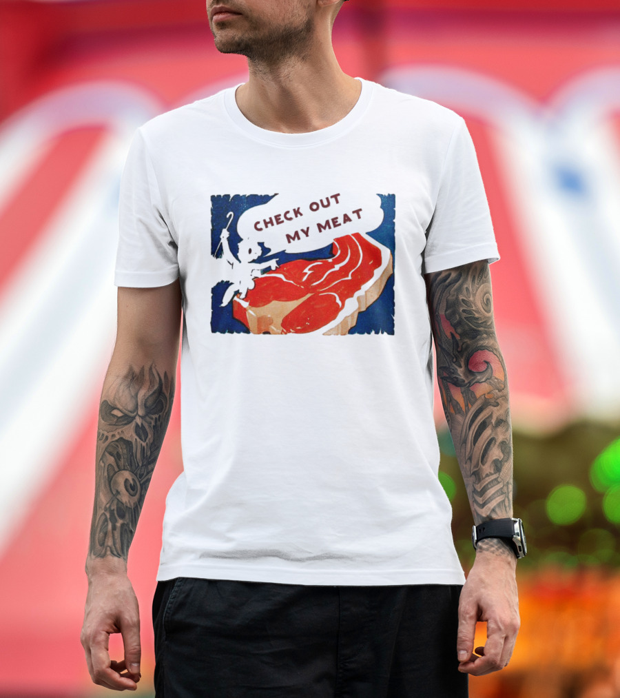 Vintage Check Out My Meat Steak Illustration T-Shirt