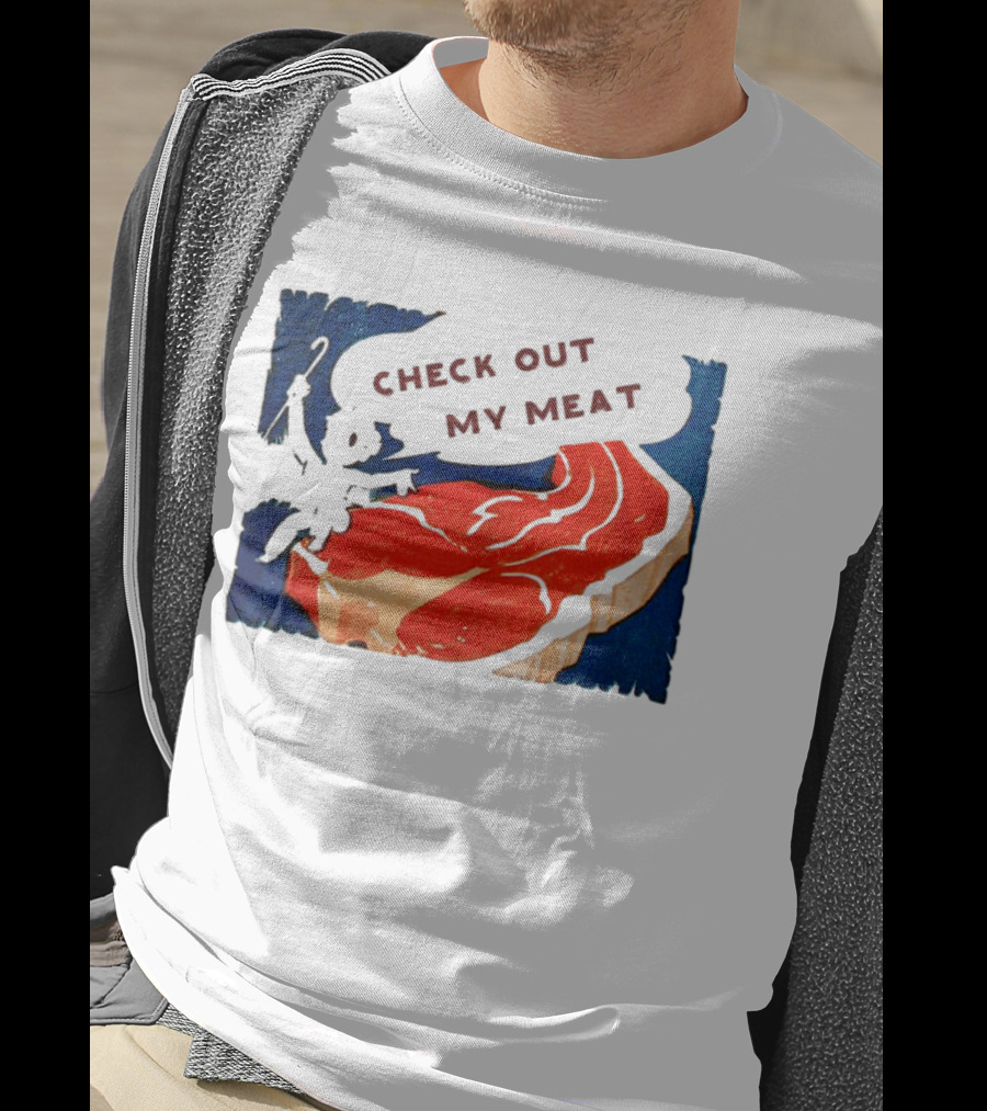 Vintage Check Out My Meat Steak Illustration T-Shirt