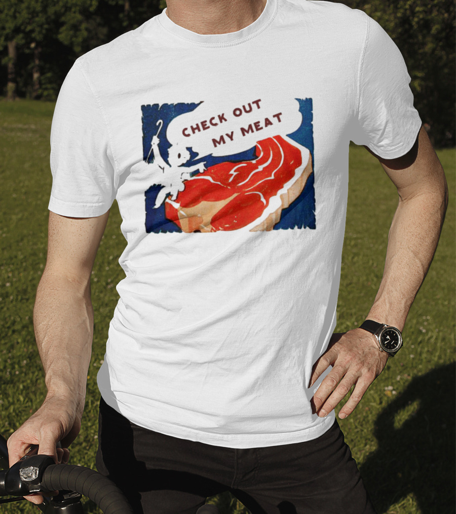 Vintage Check Out My Meat Steak Illustration T-Shirt