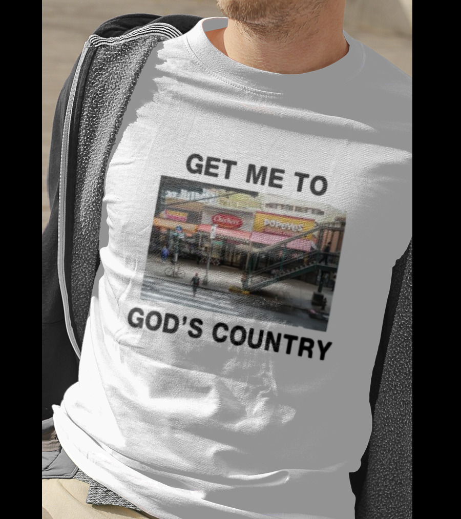 Get Me To God's Country Checkers Popeyes Dunkin' NYC Street Scene T-Shirt
