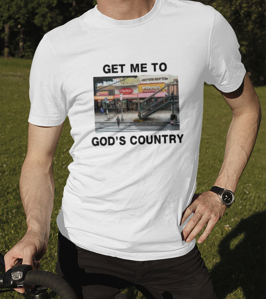 Get Me To God's Country Checkers Popeyes Dunkin' NYC Street Scene T-Shirt
