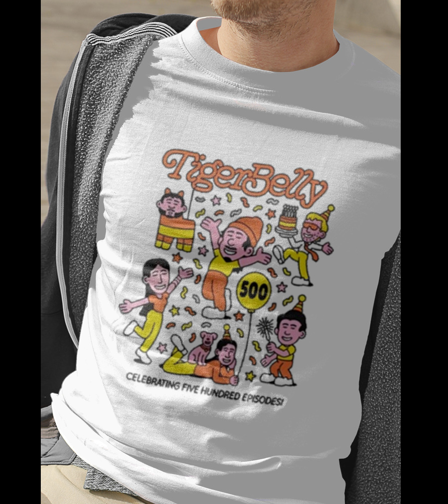 Tigerbelly 500 Episode Celebration Festive Characters And Balloon T-Shirt