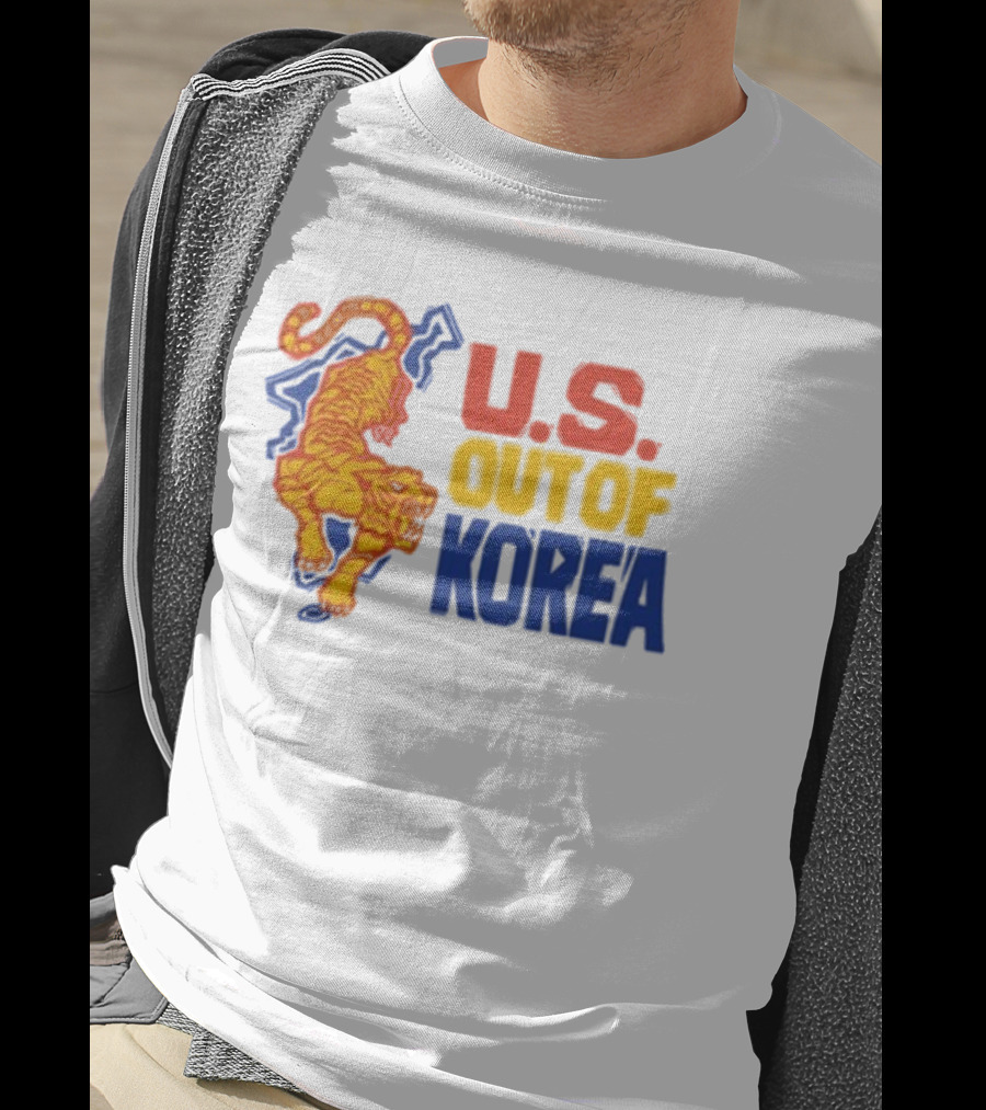 U.S. Out Of Korea Tiger Graphic Retro Style T-Shirt