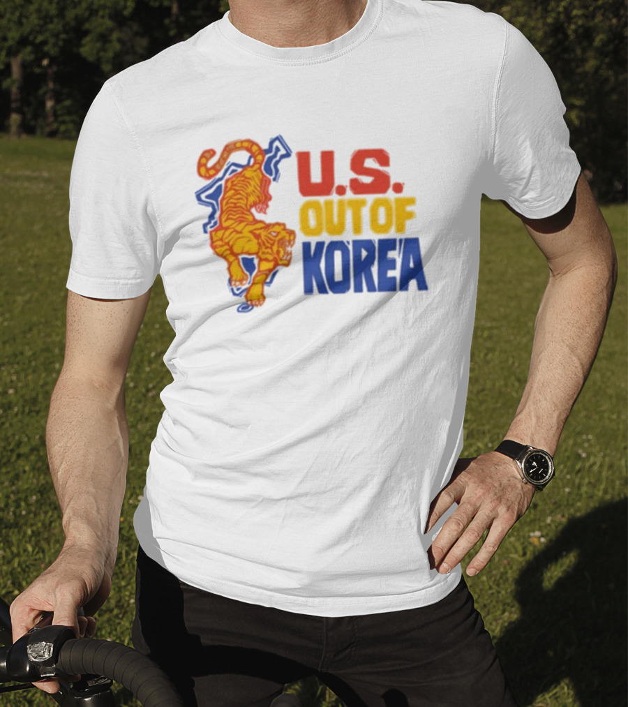 U.S. Out Of Korea Tiger Graphic Retro Style T-Shirt