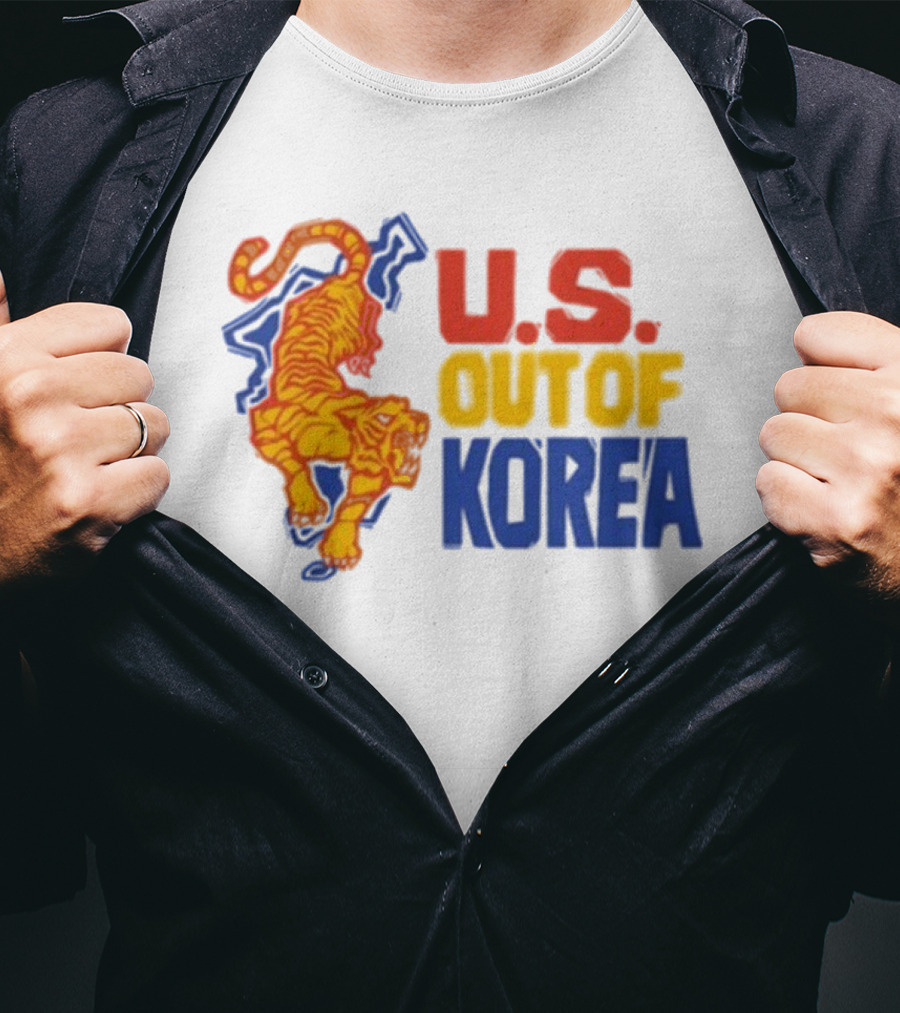 U.S. Out Of Korea Tiger Graphic Retro Style T-Shirt