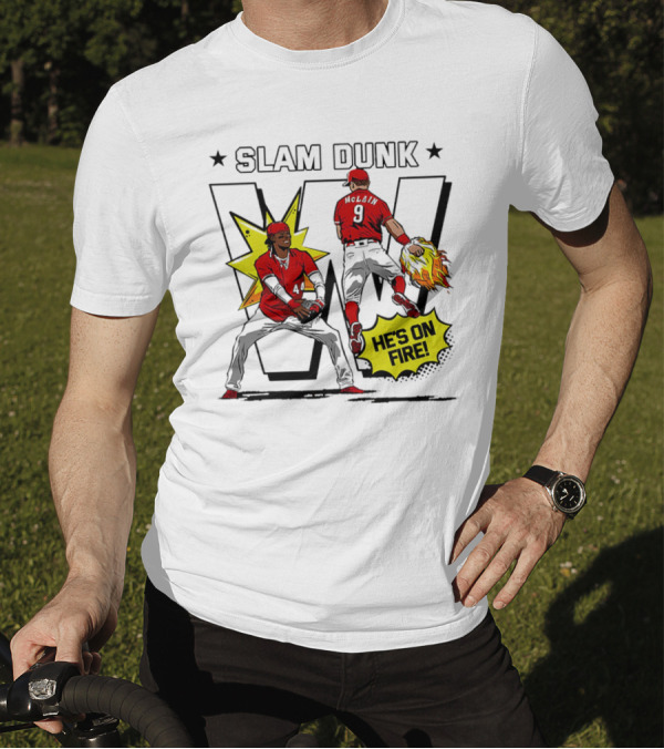 Slam Dunk Cincinnati Reds Elly De La Cruz And Matt McLain He’s On Fire T-Shirt