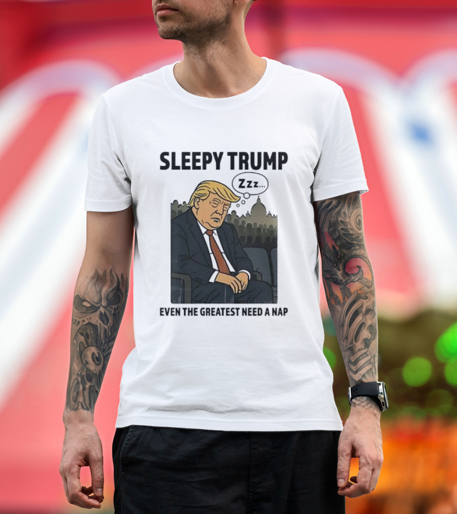 Sleepy Trump Even the Greatest Need a Nap Dozing Cartoon Style in Suit and Tie T-Shirt