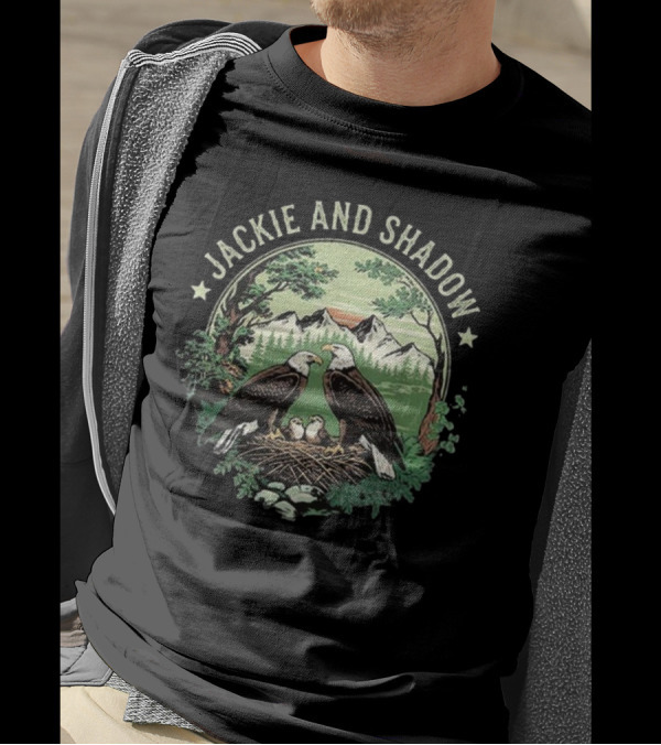 Jackie And Shadow Bald Eagle Family Nesting Scene With Mountain And Forest Background T-Shirt