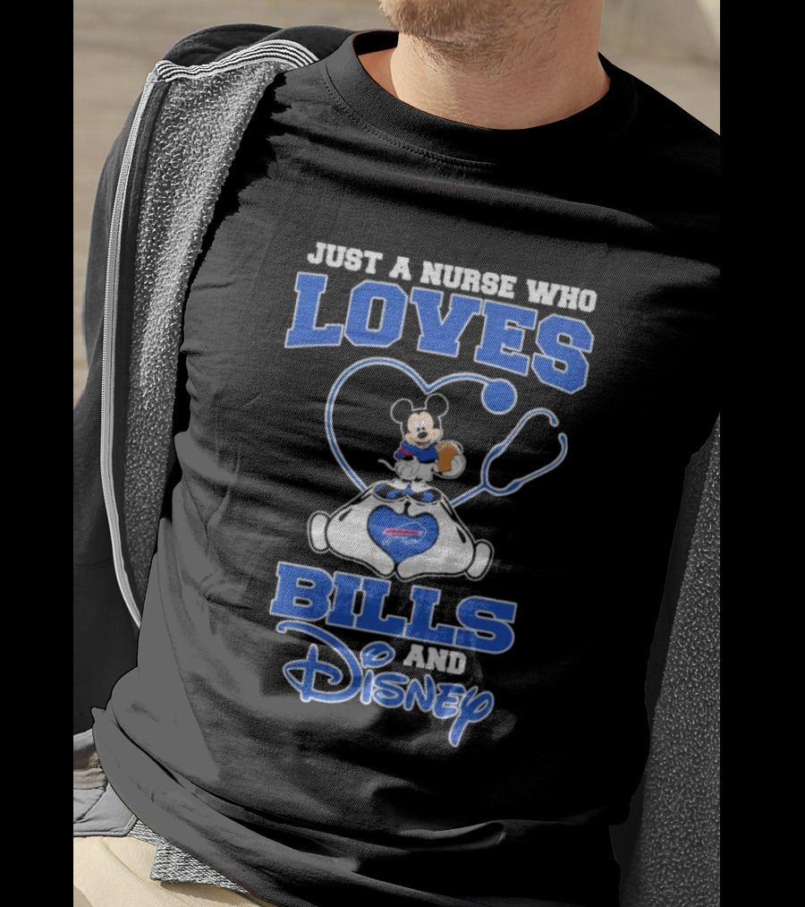 Just A Nurse Who Loves Buffalo Bills Mickey Mouse Disney Stethoscope T-Shirt