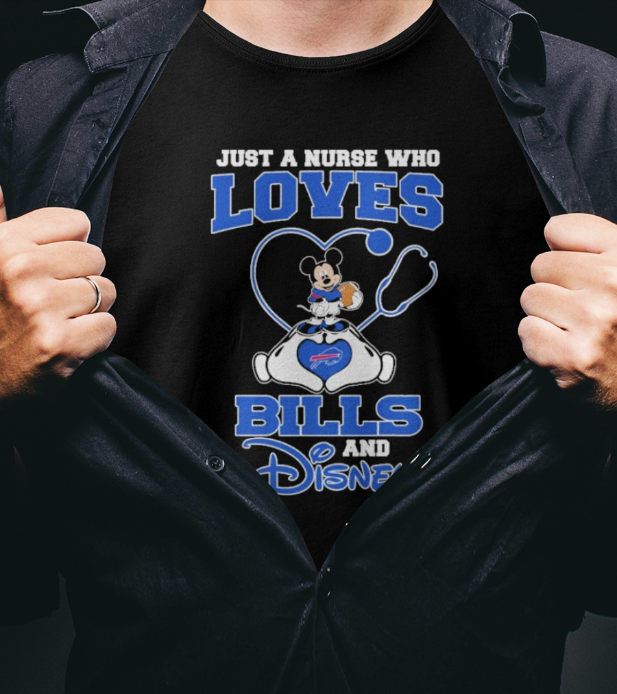 Just A Nurse Who Loves Buffalo Bills Mickey Mouse Disney Stethoscope T-Shirt