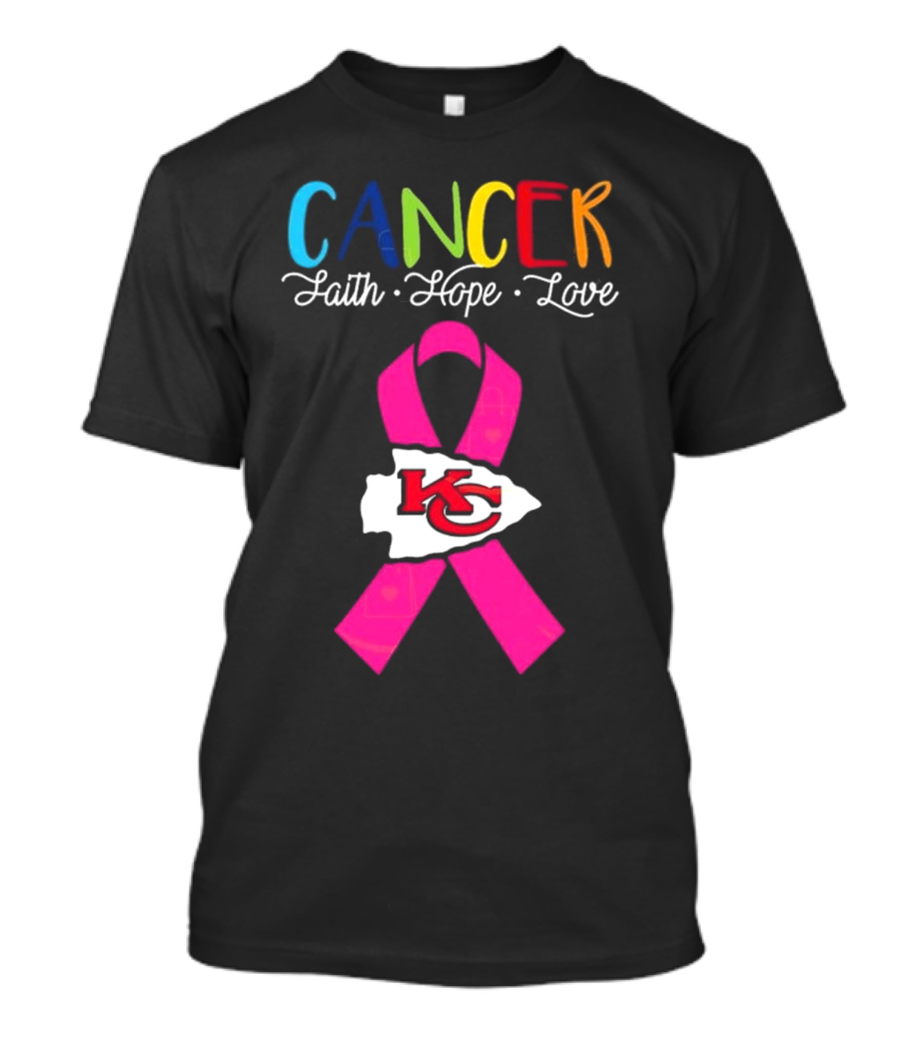 Kansas City Chiefs Pink Ribbon Cancer Faith Hope Love 2025 T-Shirt