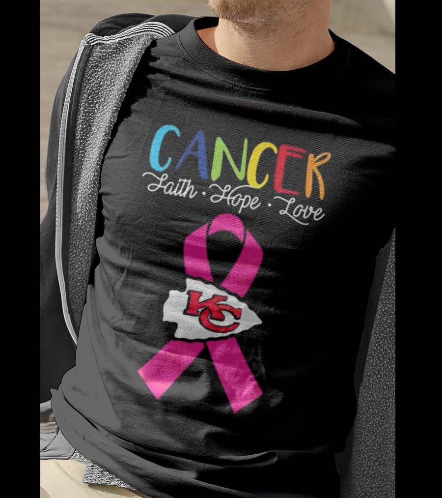 Kansas City Chiefs Pink Ribbon Cancer Faith Hope Love 2025 T-Shirt