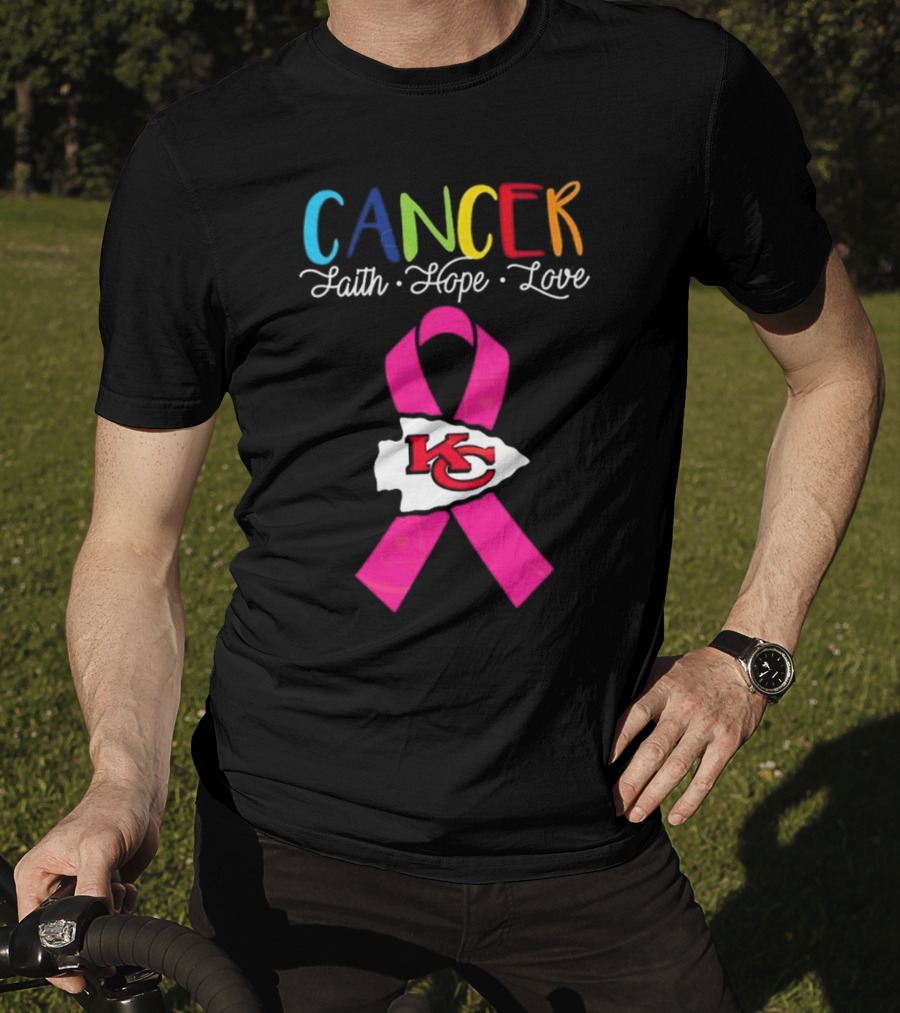 Kansas City Chiefs Pink Ribbon Cancer Faith Hope Love 2025 T-Shirt