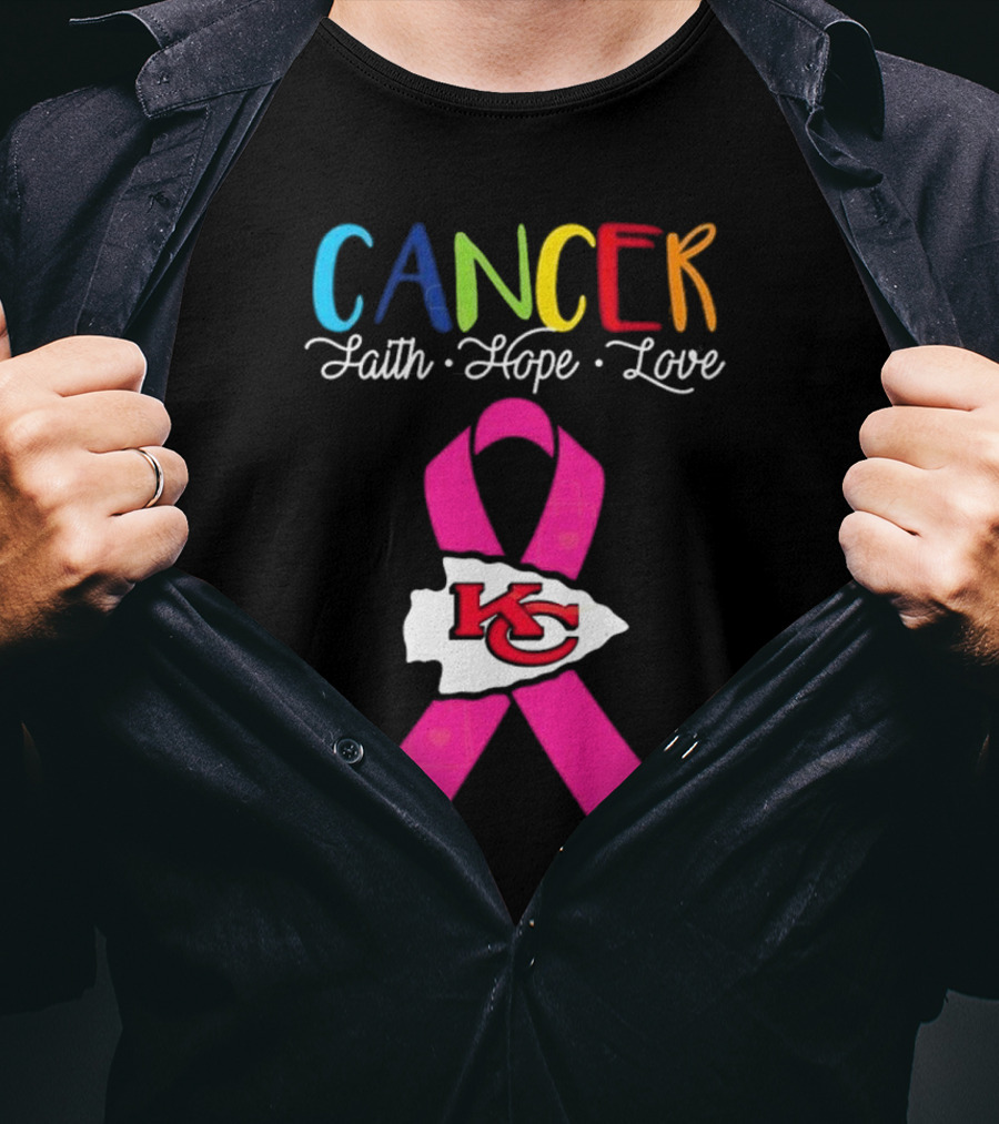 Kansas City Chiefs Pink Ribbon Cancer Faith Hope Love 2025 T-Shirt