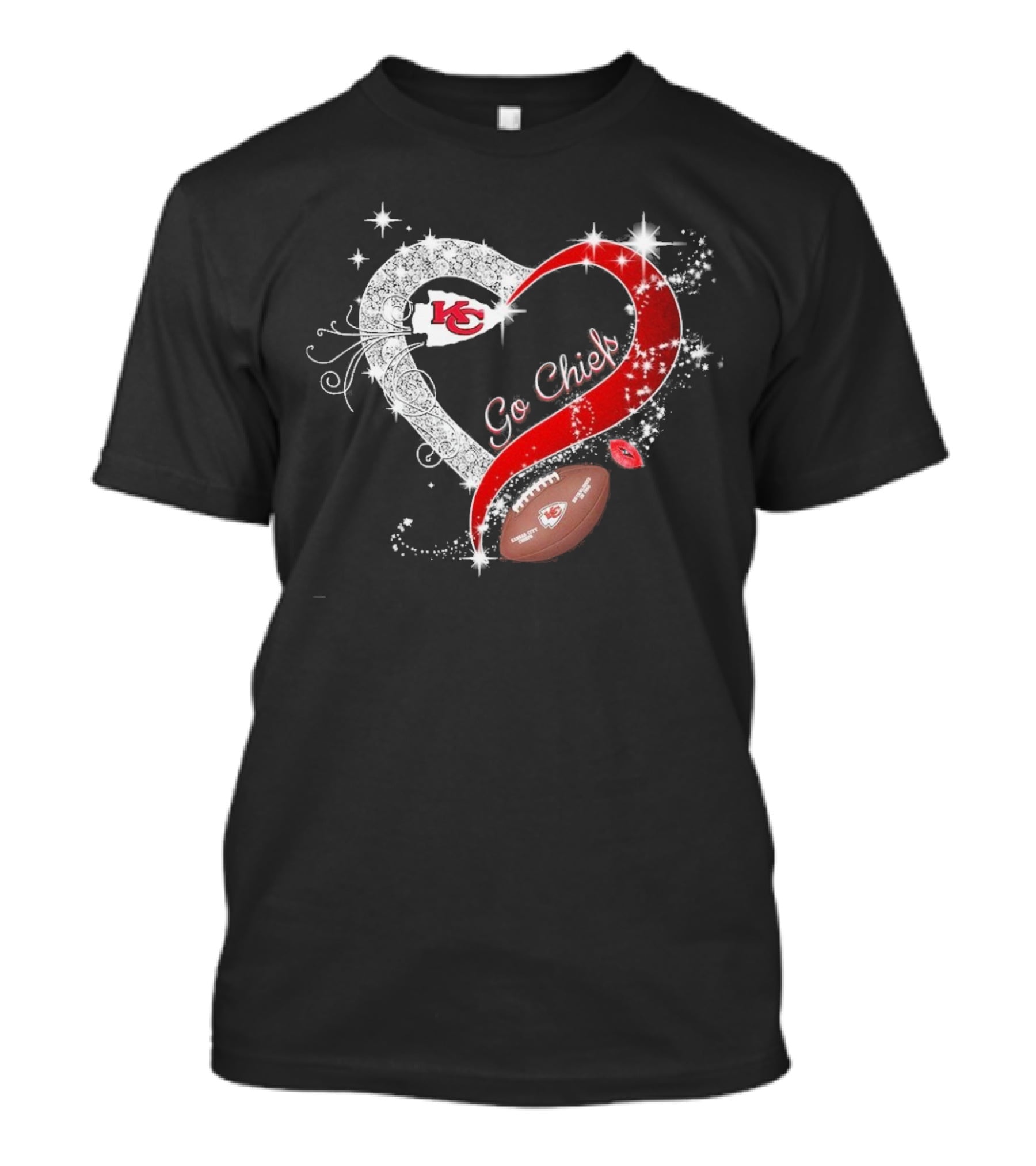 Kansas City Chiefs Heart Shape Football Go Chiefs T-Shirt