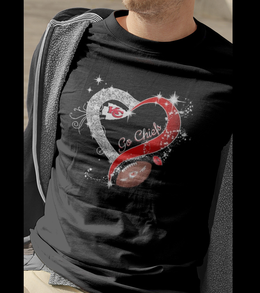 Kansas City Chiefs Heart Shape Football Go Chiefs T-Shirt