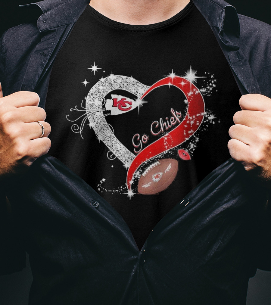 Kansas City Chiefs Heart Shape Football Go Chiefs T-Shirt