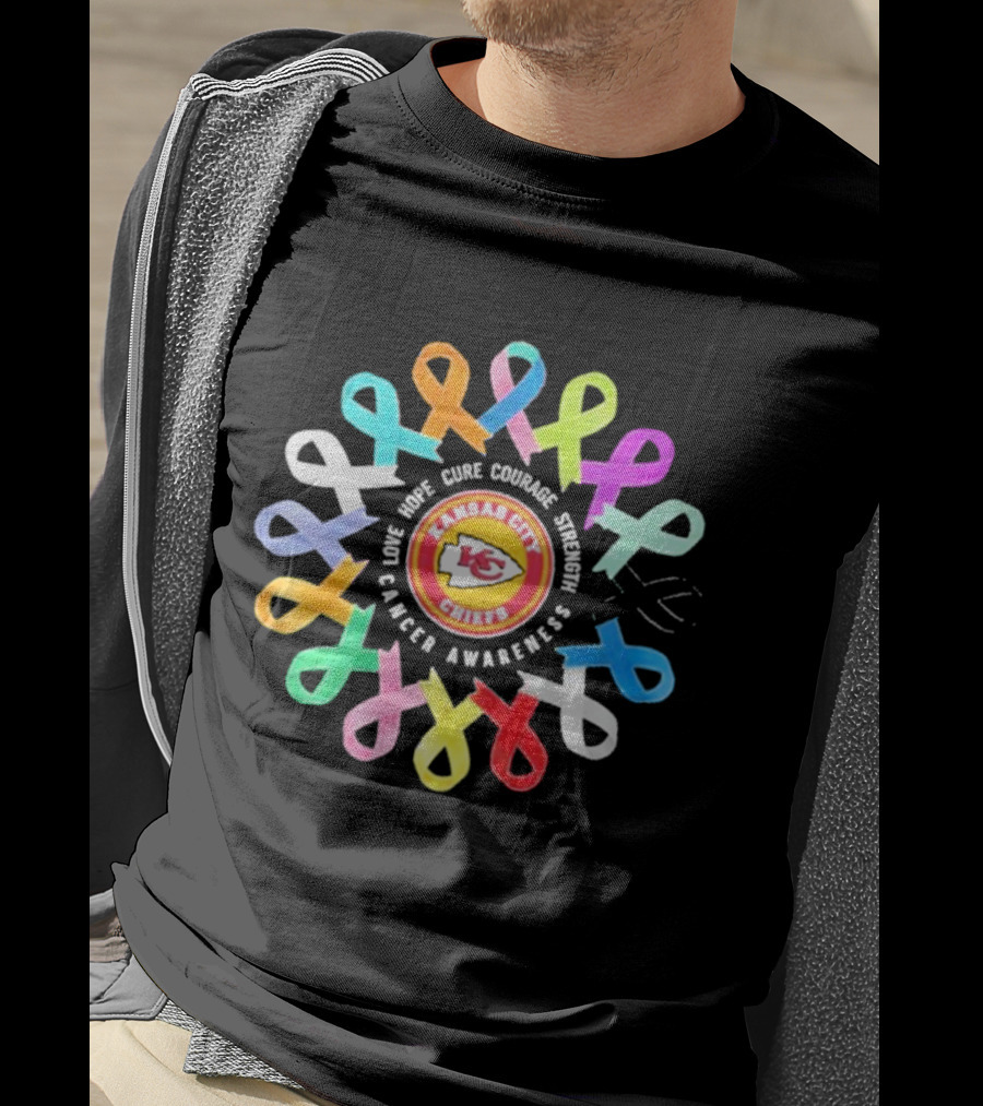 Kansas City Chiefs NFL Cancer Awareness Hope Cure Comfort Support Love T-Shirt