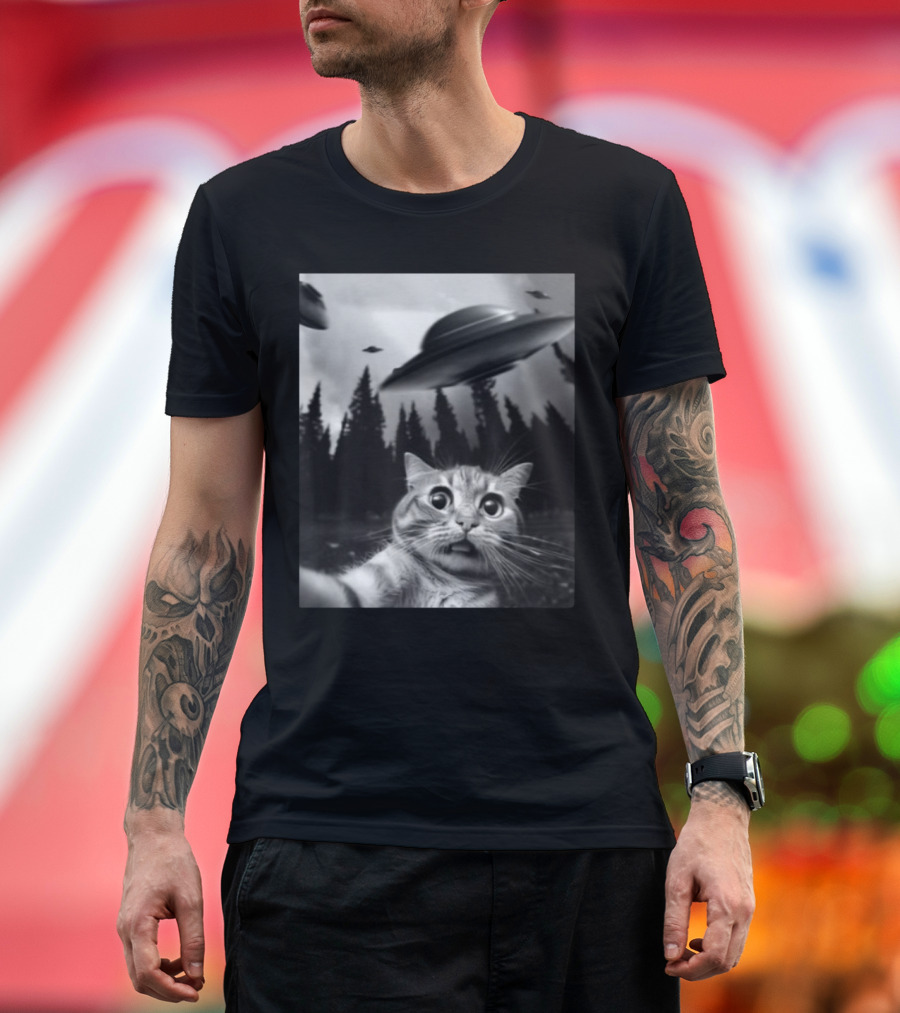 Keith Hernandez Cat Selfie UFO Forest Scene T-Shirt