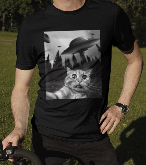 Keith Hernandez Cat Selfie UFO Forest Scene T-Shirt