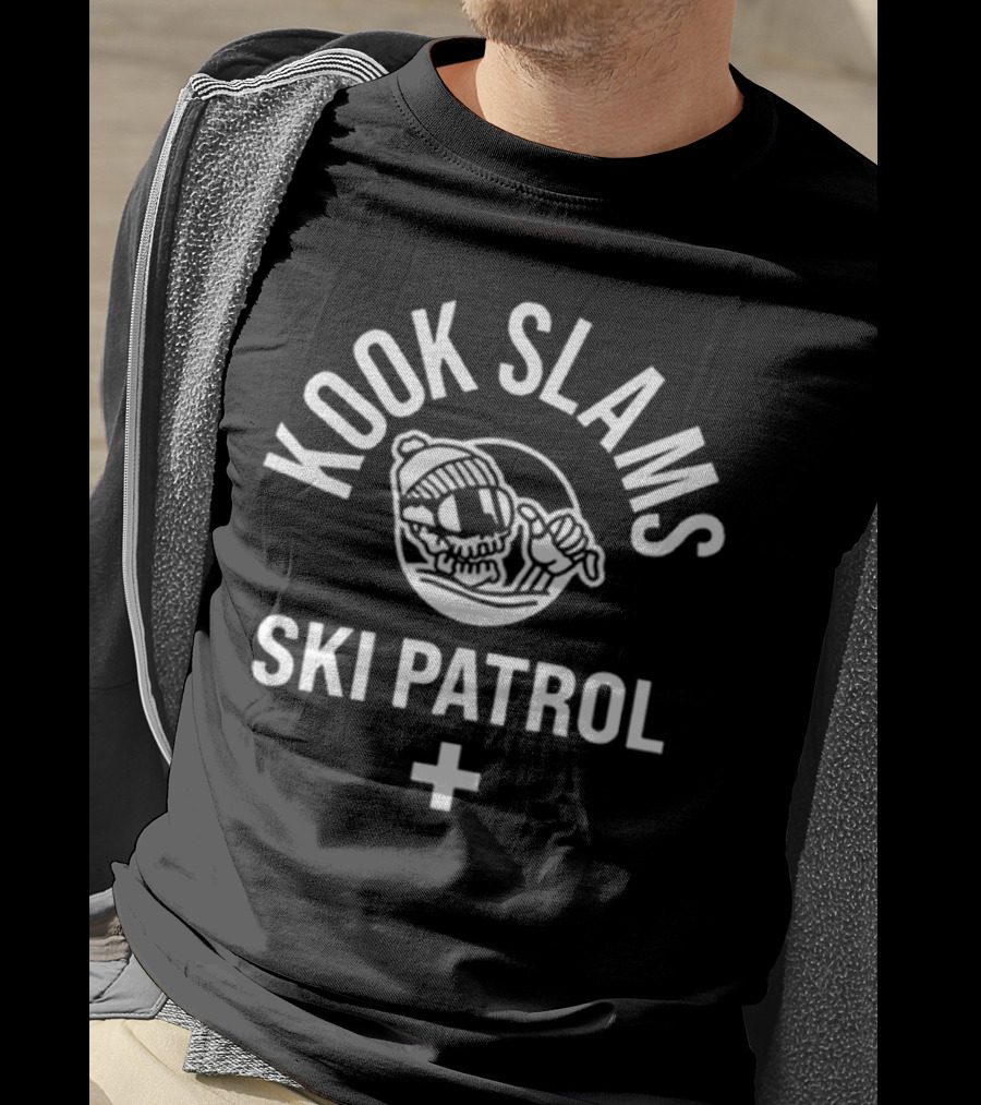 Kook Slams Ski Patrol Skeleton With Snow Goggles And Beanie T-Shirt