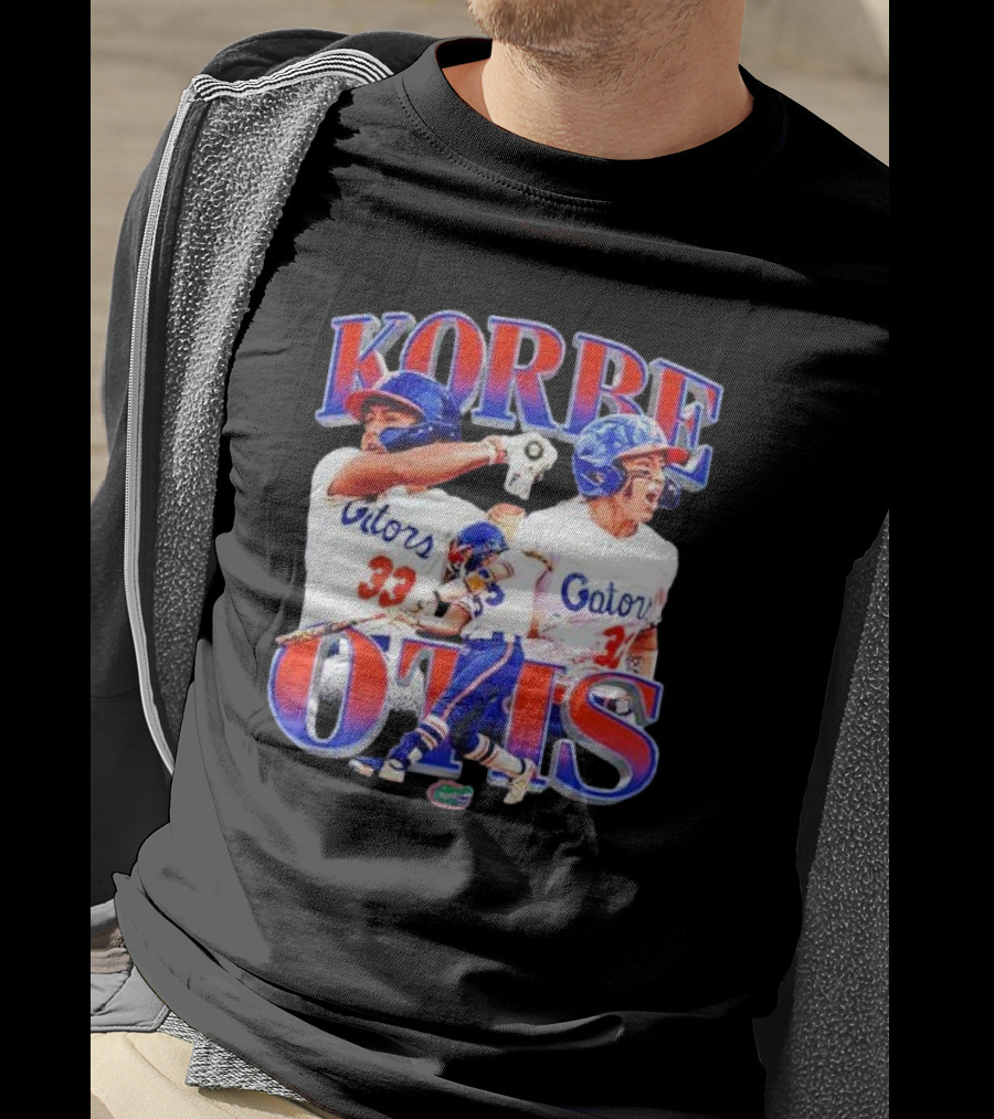 Korbe Otis Florida Gators Softball Player 33 Gators Blue Helmet Collage T-Shirt
